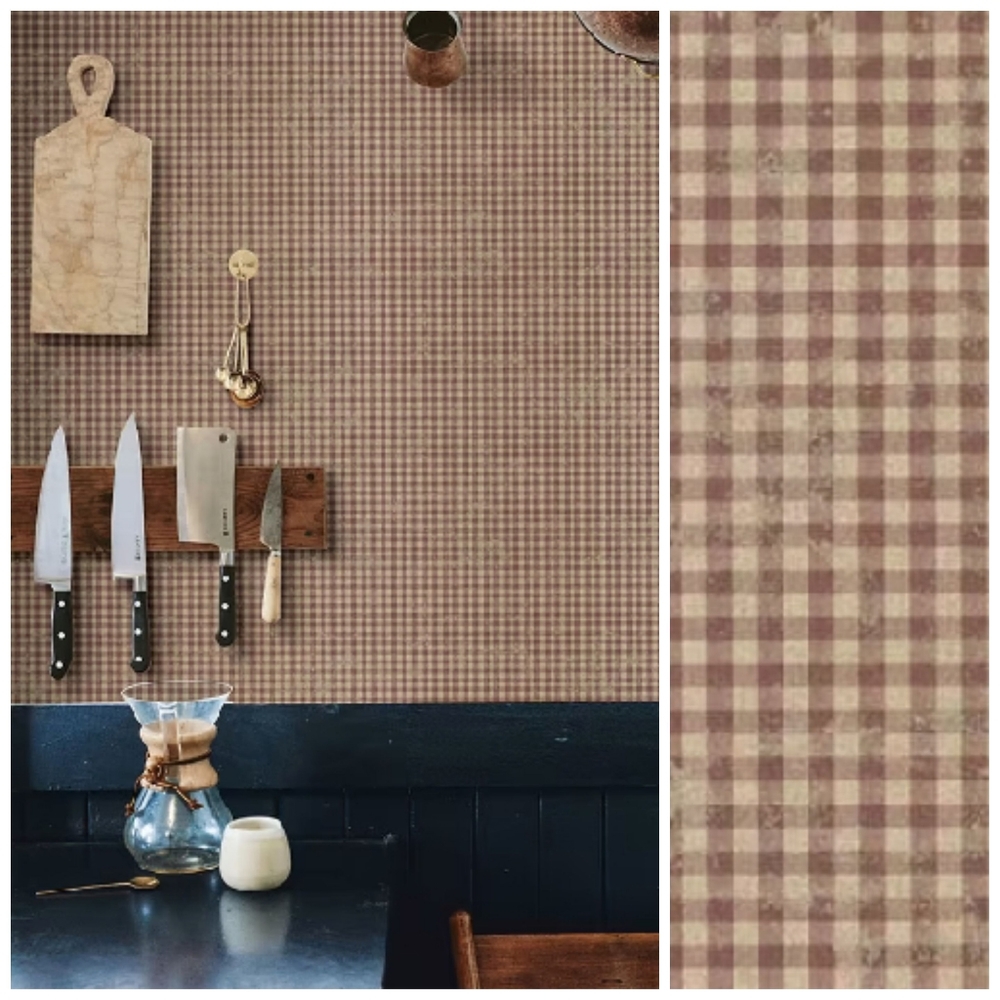 Wallpaper Greer Burgundy Gingham Check